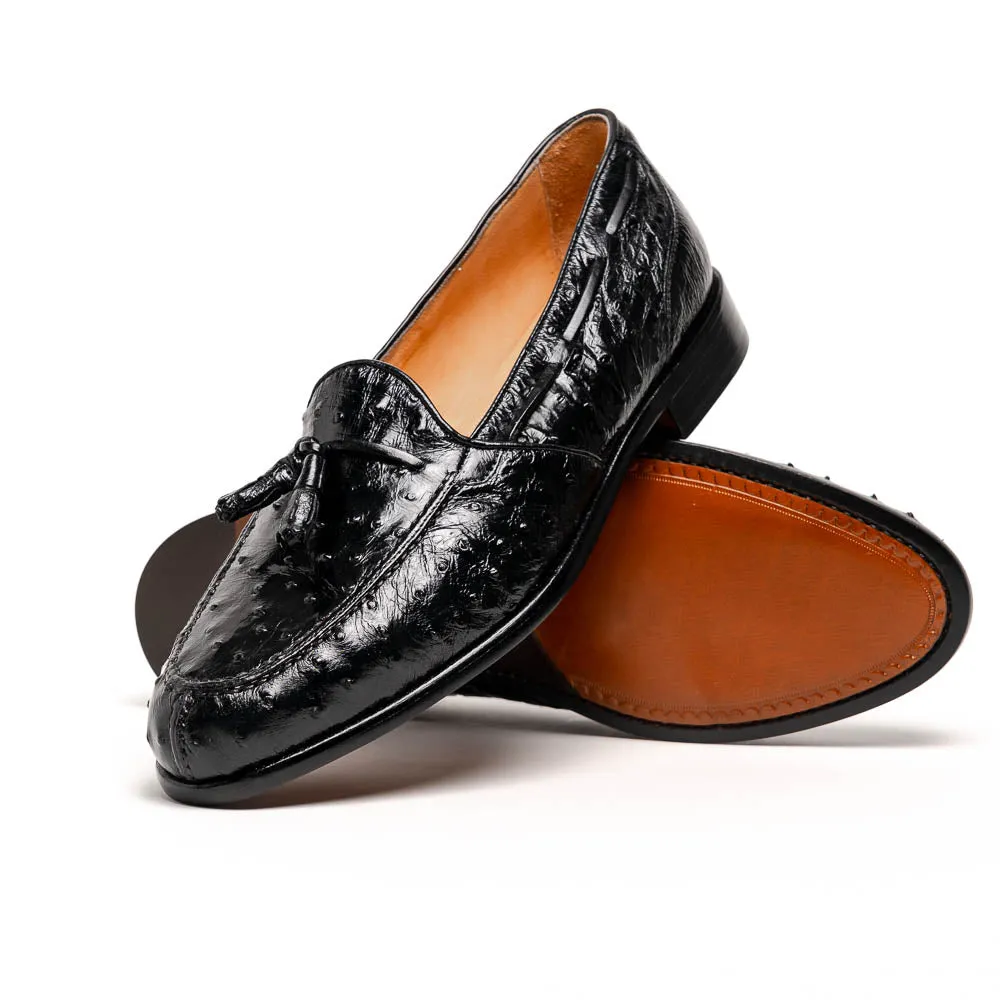 13-581-BLK FRANCO Ostrich Tassel Loafer, Black