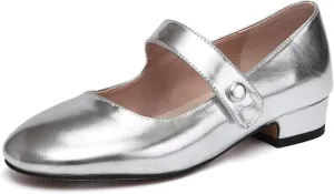 AOQUNFS Girl's Ballroom Latin Dance Shoes Slip On Dress Mary Janes Ankle Strap Low Heel Pumps,DS-18070