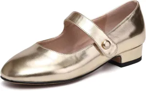AOQUNFS Girl's Ballroom Latin Dance Shoes Slip On Dress Mary Janes Ankle Strap Low Heel Pumps,DS-18070