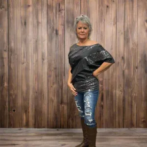 Asymmetric sequins tunic top 10222