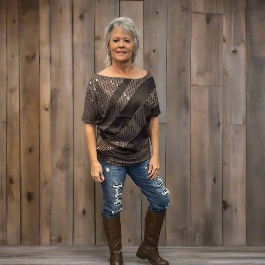 Asymmetric sequins tunic top 10222