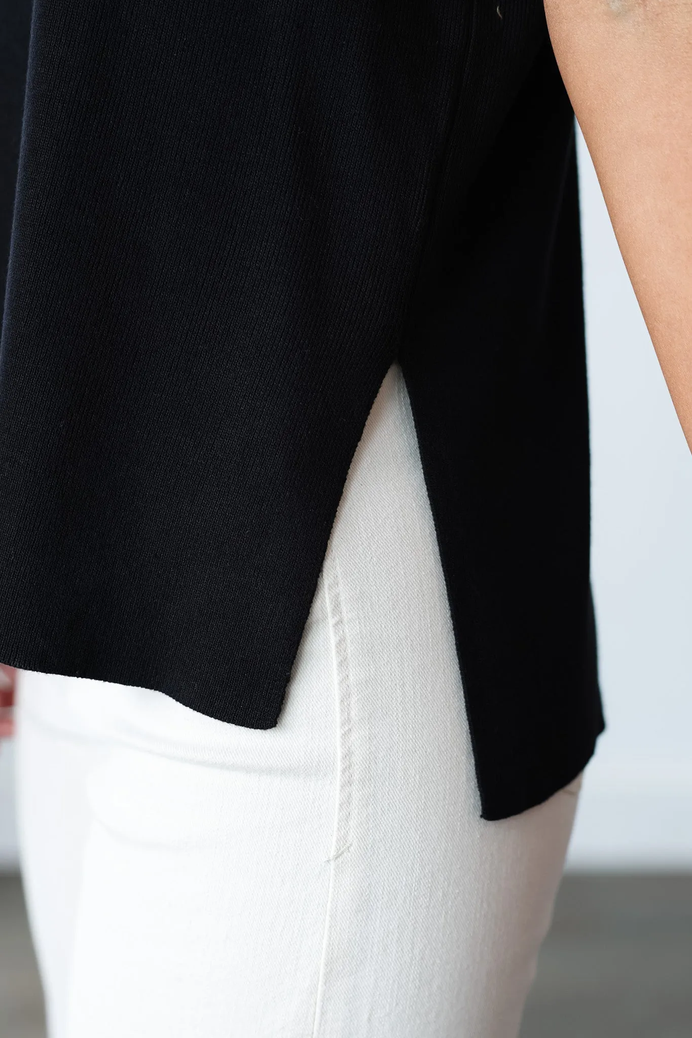Boat Neck Knit Top - Black