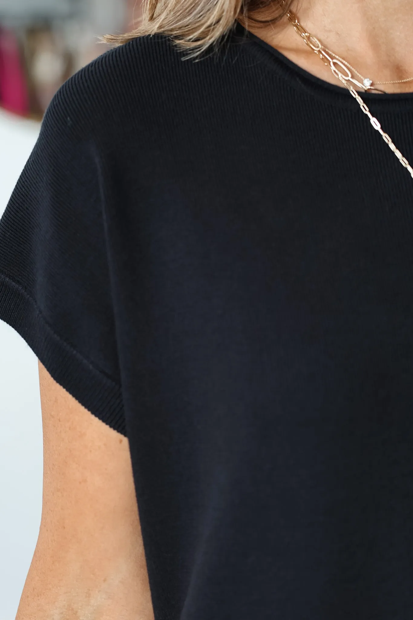 Boat Neck Knit Top - Black