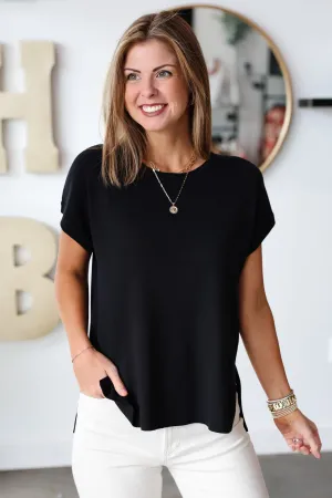 Boat Neck Knit Top - Black