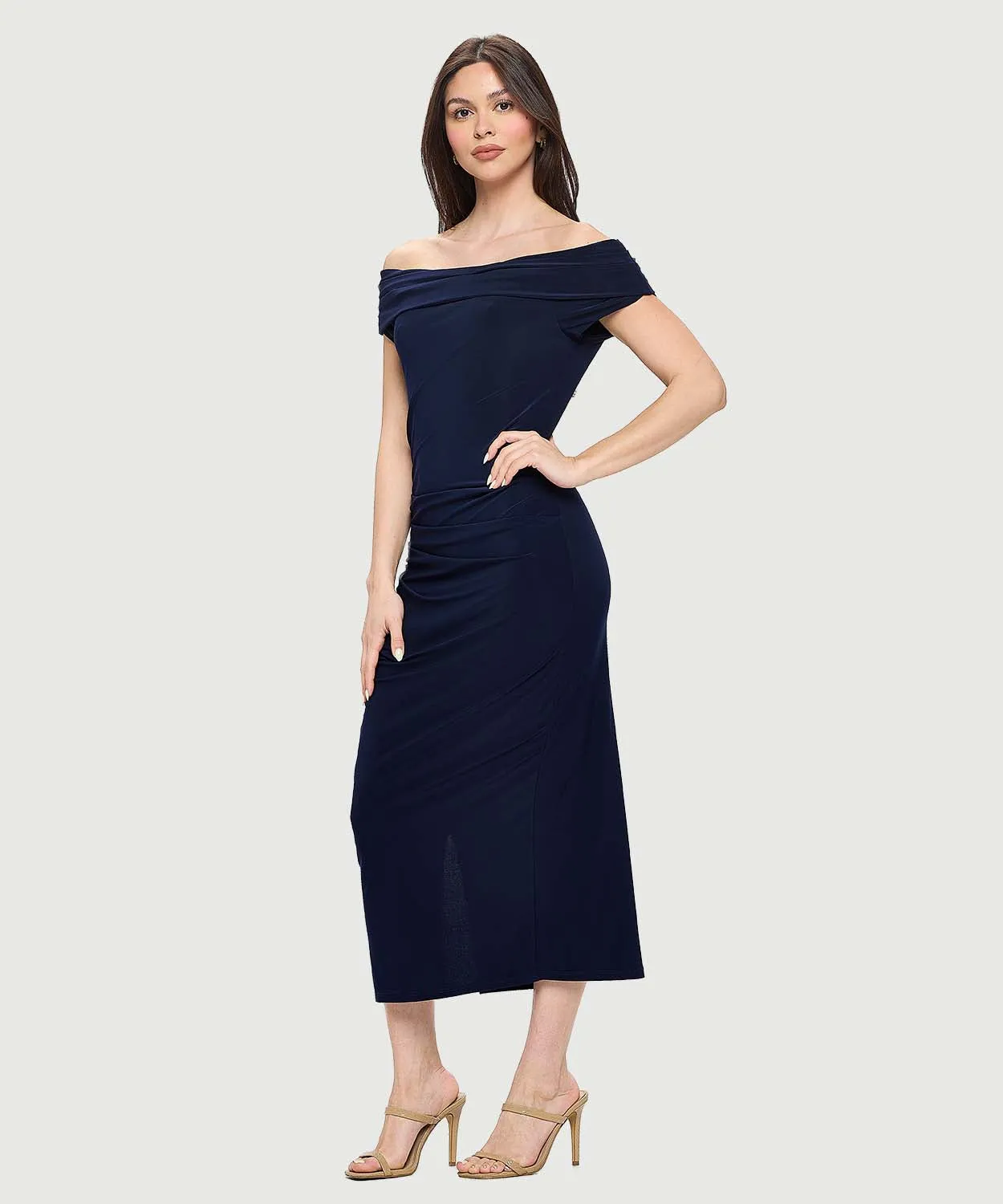 Boat Neck Maxi Dress with Side Slit