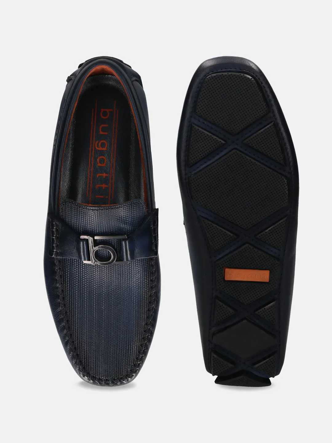 bugatti Dark Blue Premium Leather Slip On