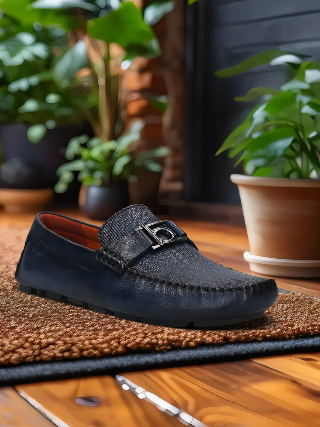 bugatti Dark Blue Premium Leather Slip On