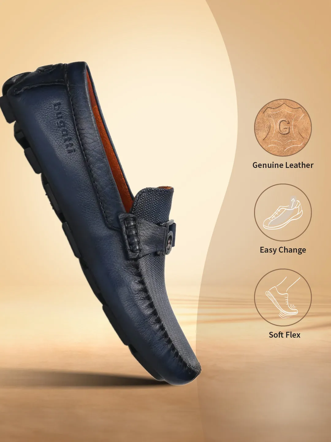 bugatti Dark Blue Premium Leather Slip On
