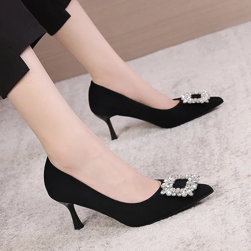Comelyy High-heeled women's stiletto temperament commuting black shoes