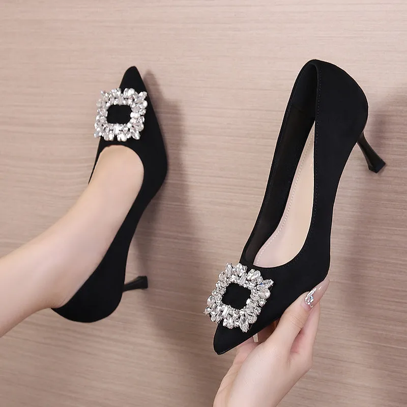 Comelyy High-heeled women's stiletto temperament commuting black shoes