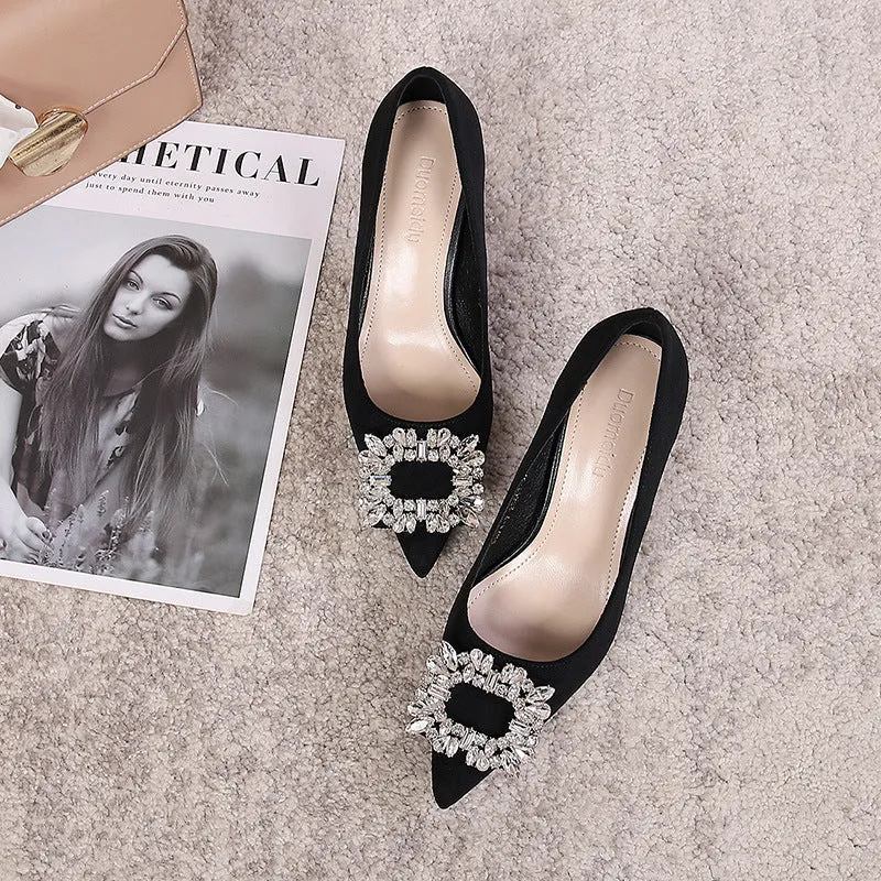Comelyy High-heeled women's stiletto temperament commuting black shoes