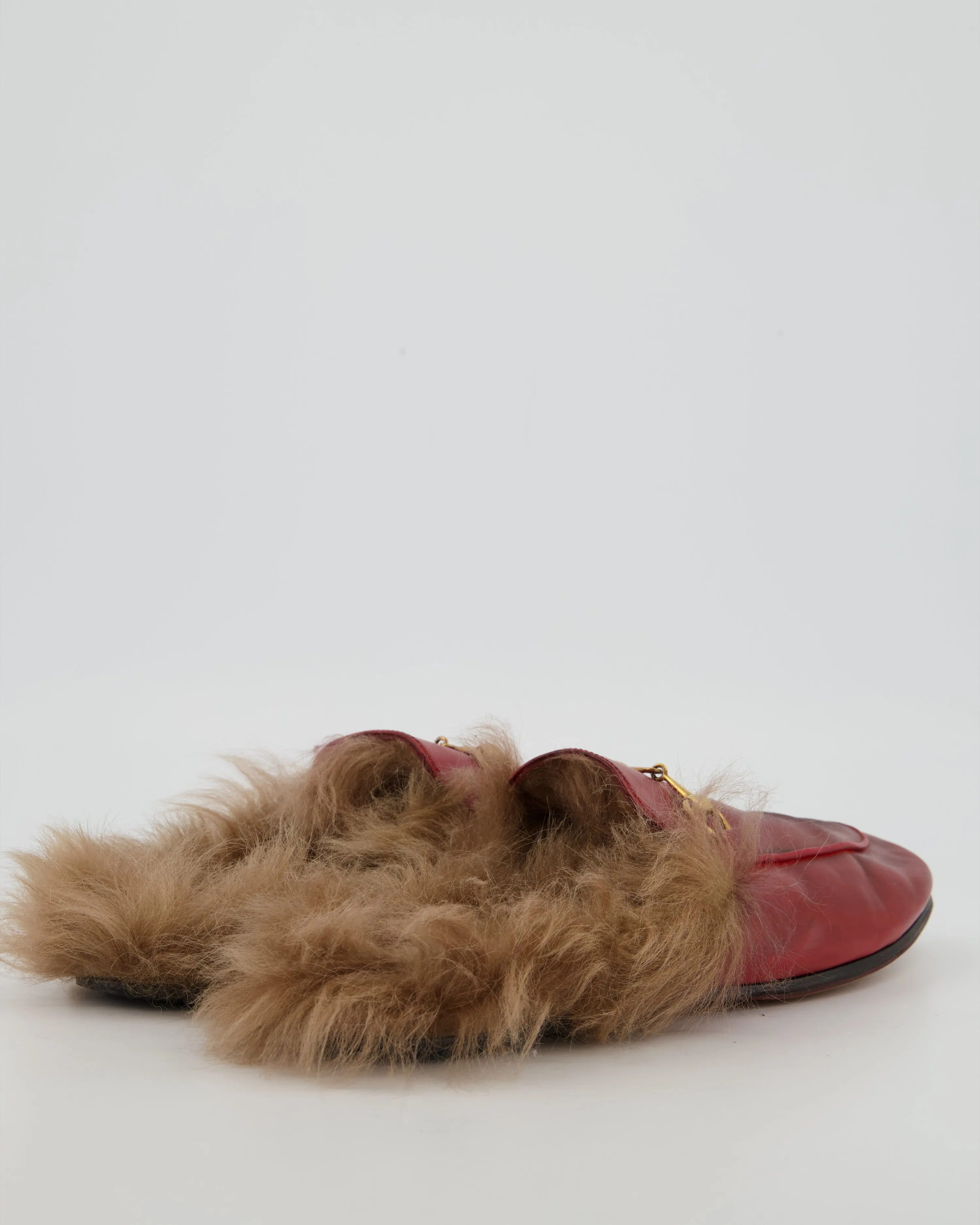 *FIRE PRICE* Gucci Burgundy Princetown Horsebit Shearling-Lined Leather Backless Loafers Size EU 39