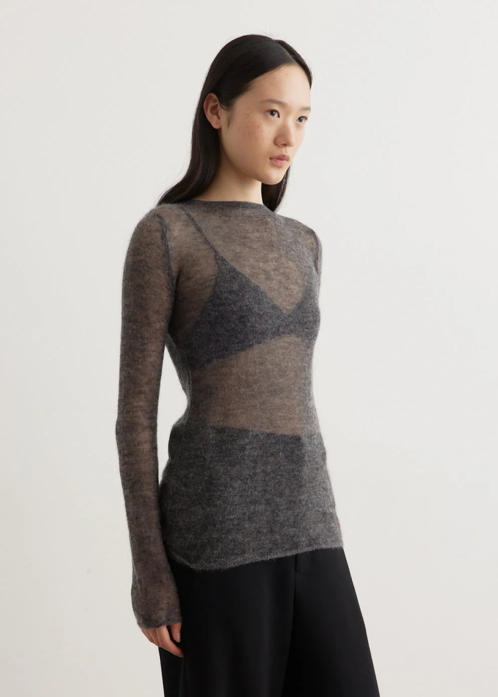 Kid Mohair Sheer Knit Boat Neck Pullover