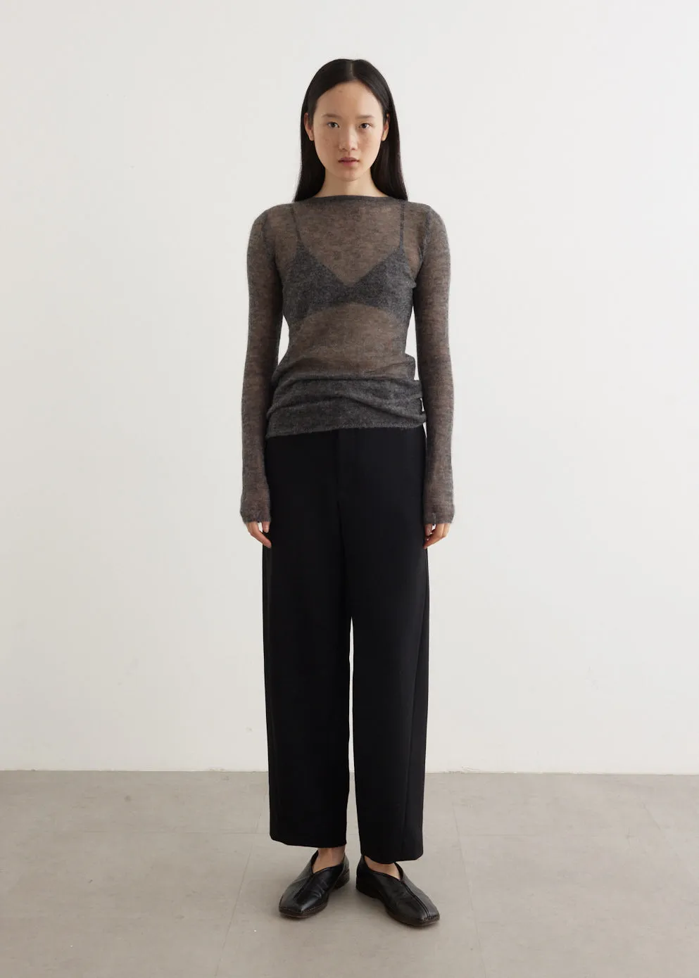 Kid Mohair Sheer Knit Boat Neck Pullover