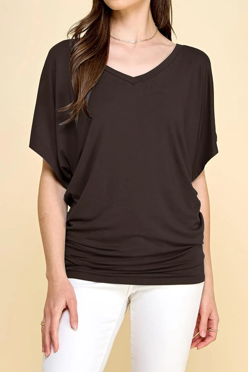 Lock and Love Women's Versatile Casual Short Sleeve Dolman Top – Loose Fit Boat Neck & V-Neck T-Shirt