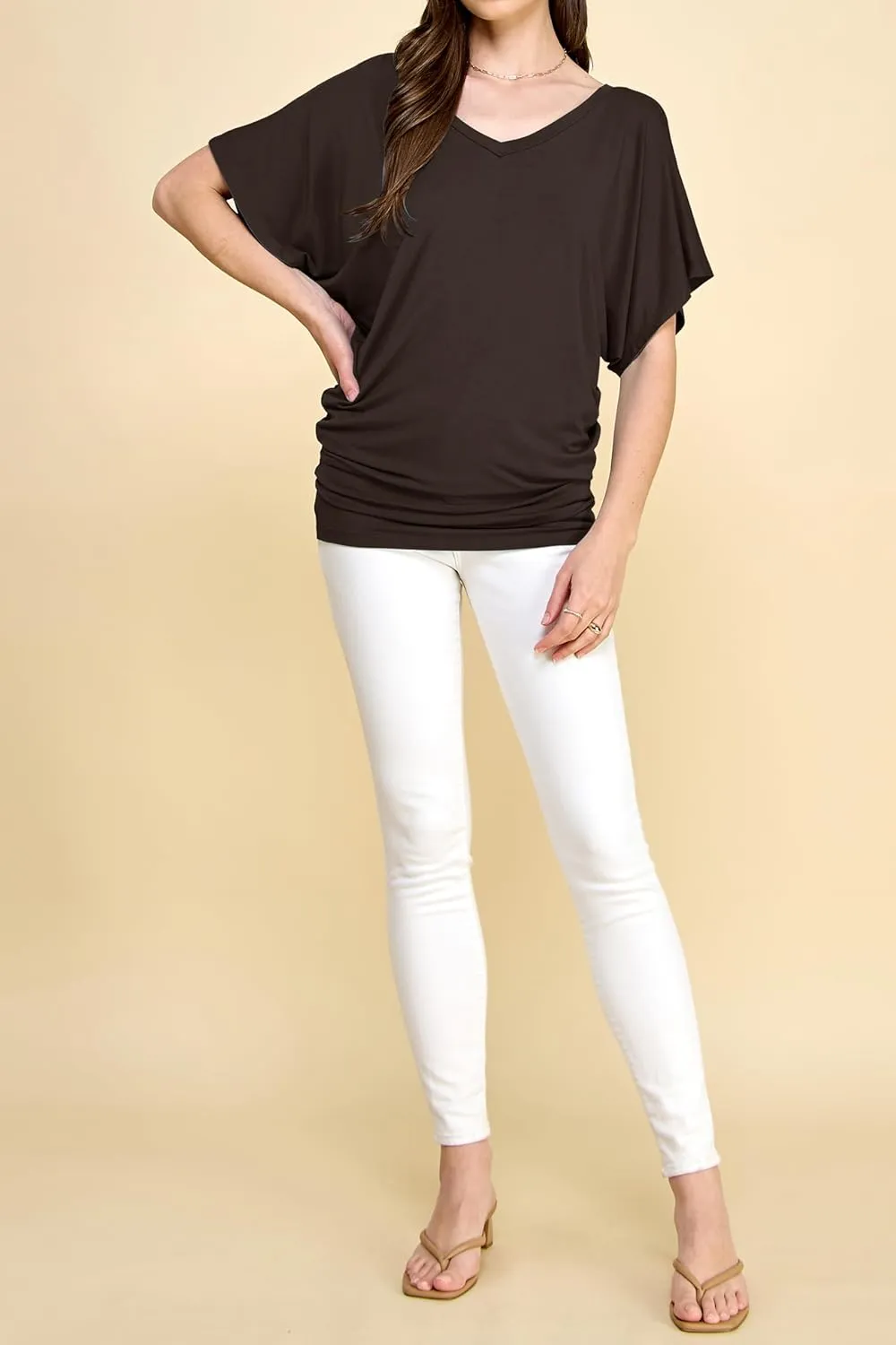 Lock and Love Women's Versatile Casual Short Sleeve Dolman Top – Loose Fit Boat Neck & V-Neck T-Shirt