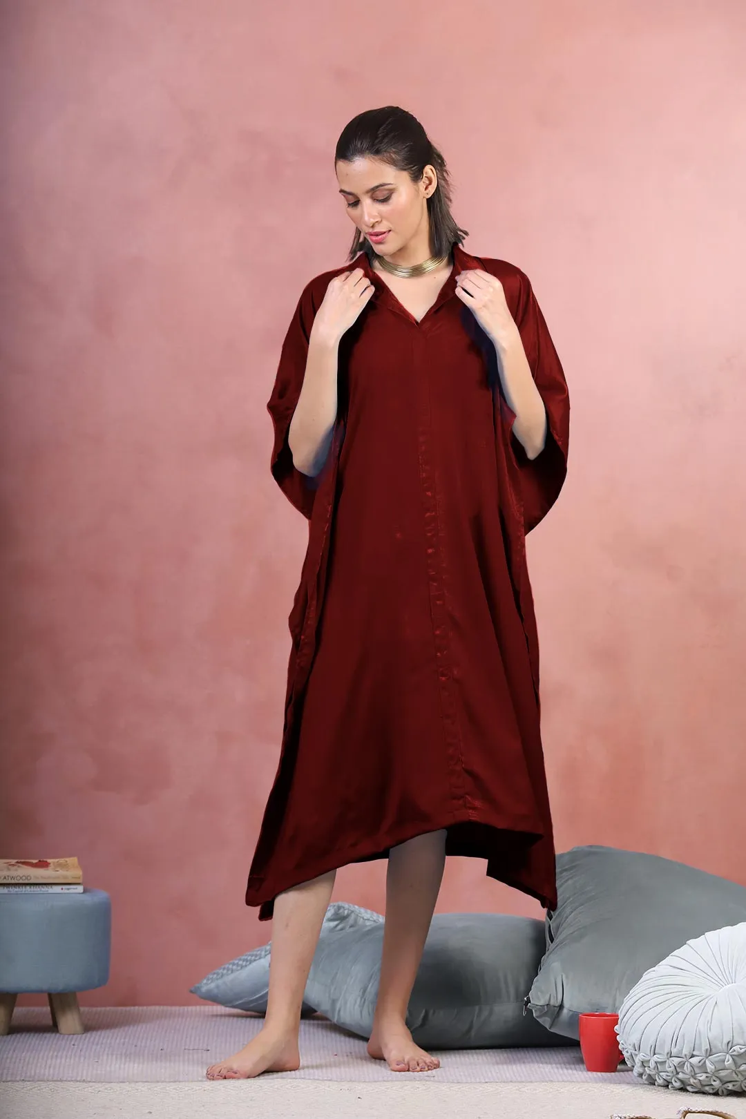Maroon Rayon Shirt-Kaftan - Phases