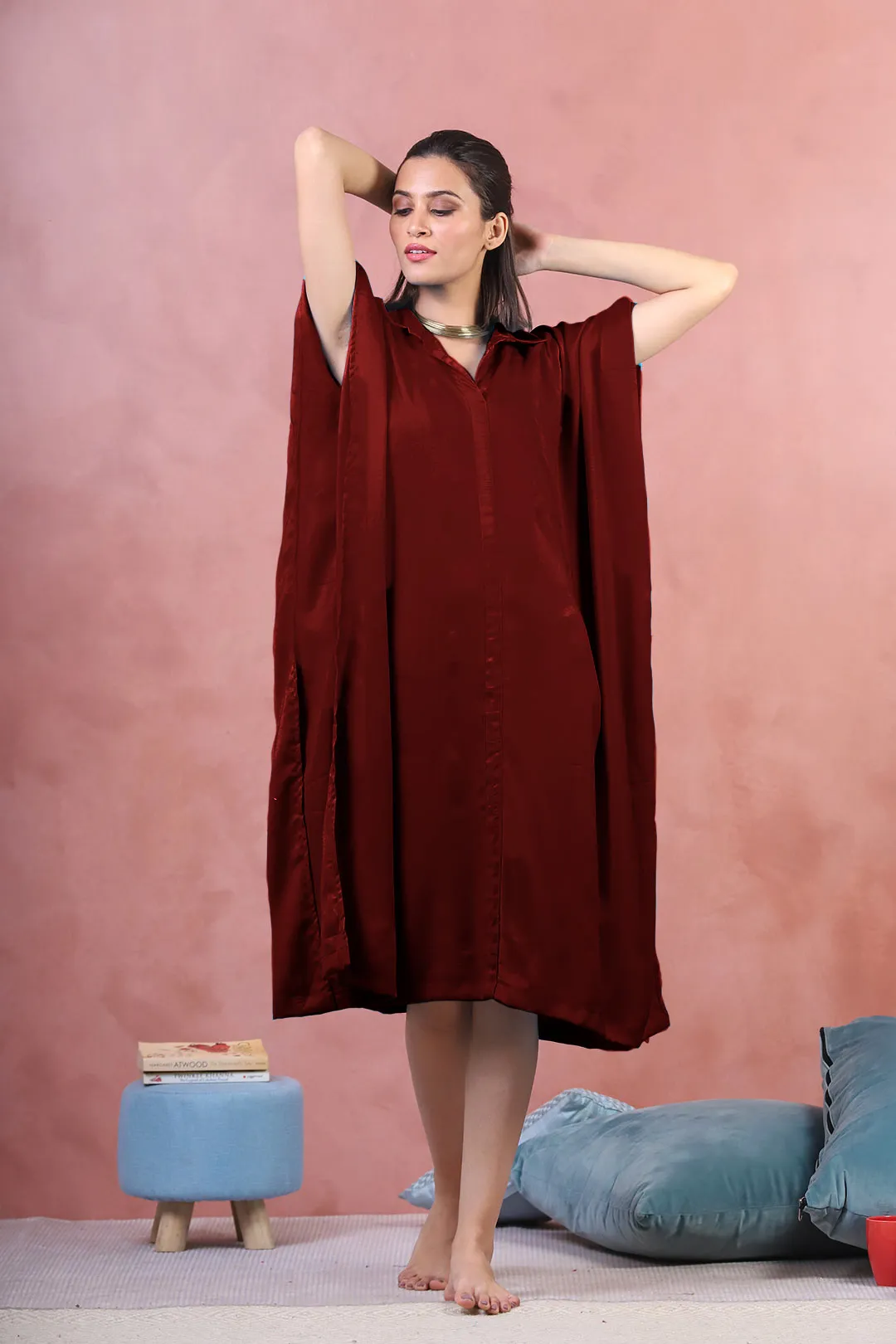Maroon Rayon Shirt-Kaftan - Phases