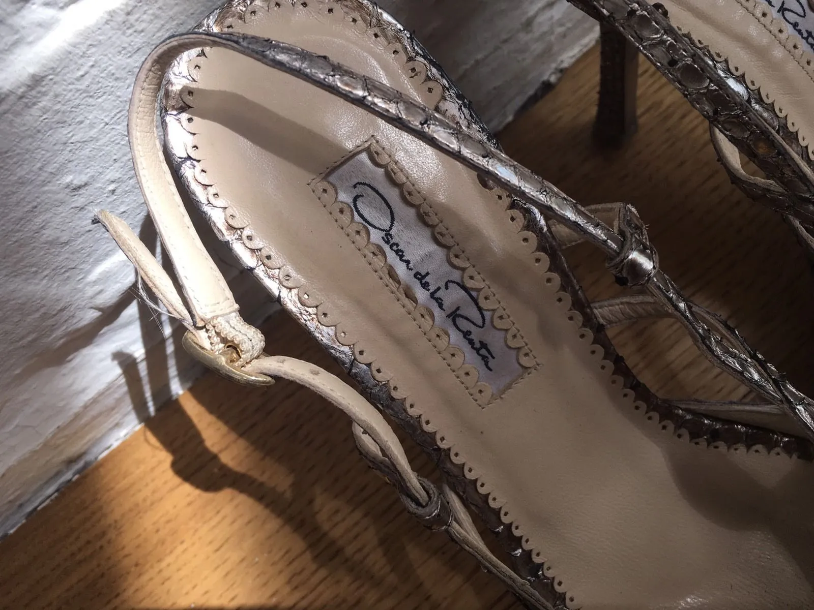 Oscar de la Renta metallic slingback snakeskin leather sandals Size 37 UK 4 US 7 Ladies