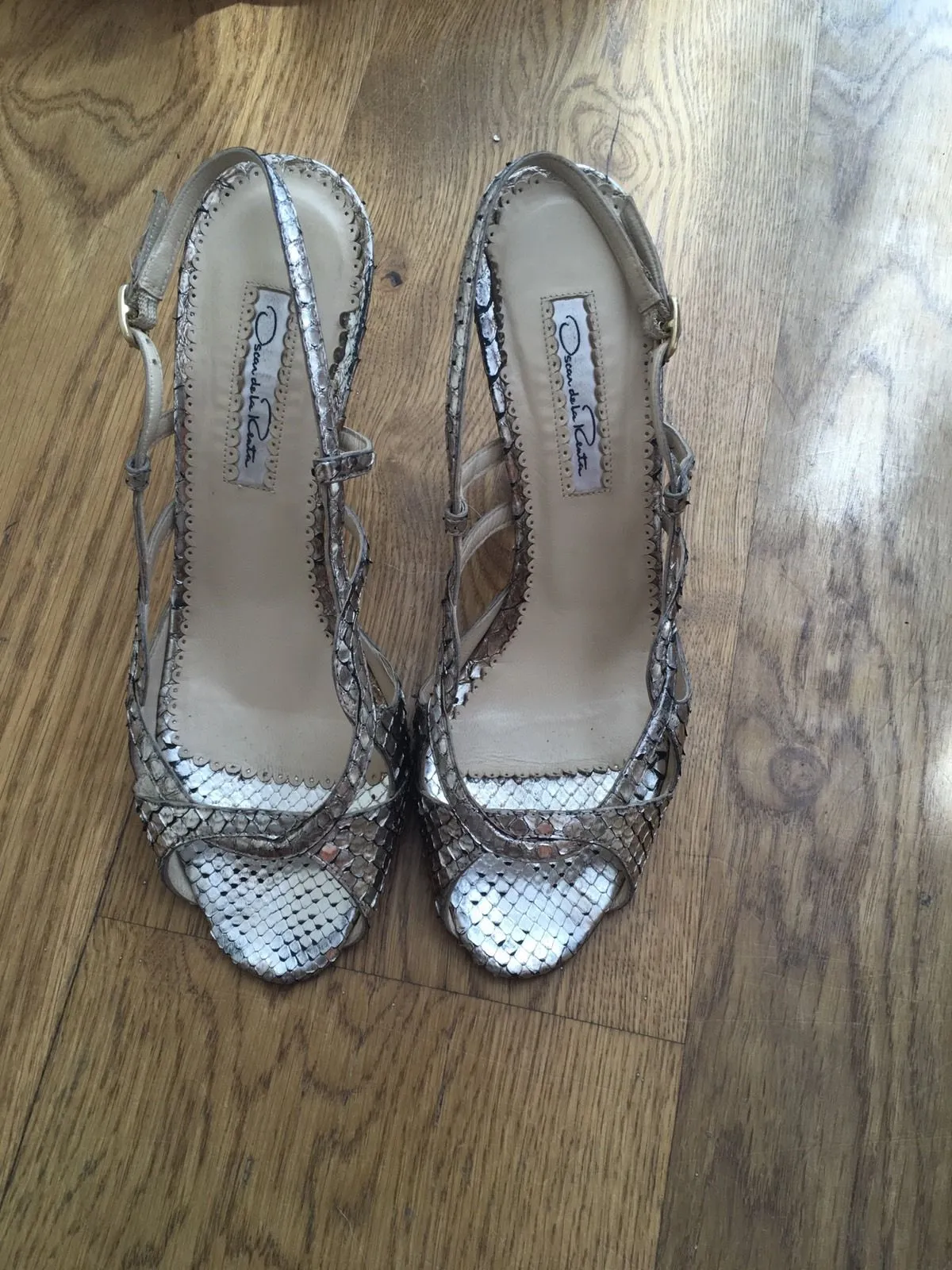 Oscar de la Renta metallic slingback snakeskin leather sandals Size 37 UK 4 US 7 Ladies
