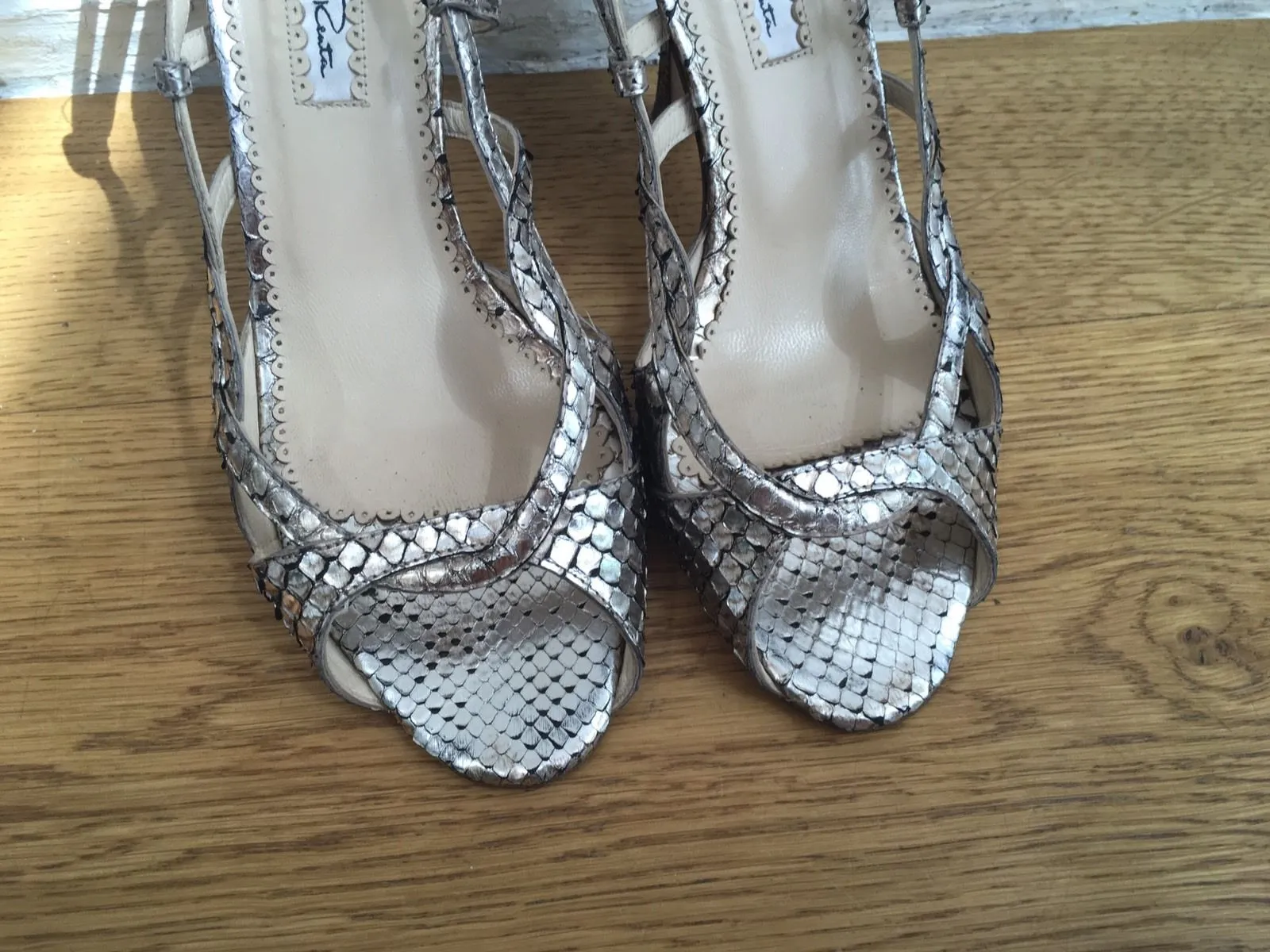 Oscar de la Renta metallic slingback snakeskin leather sandals Size 37 UK 4 US 7 Ladies