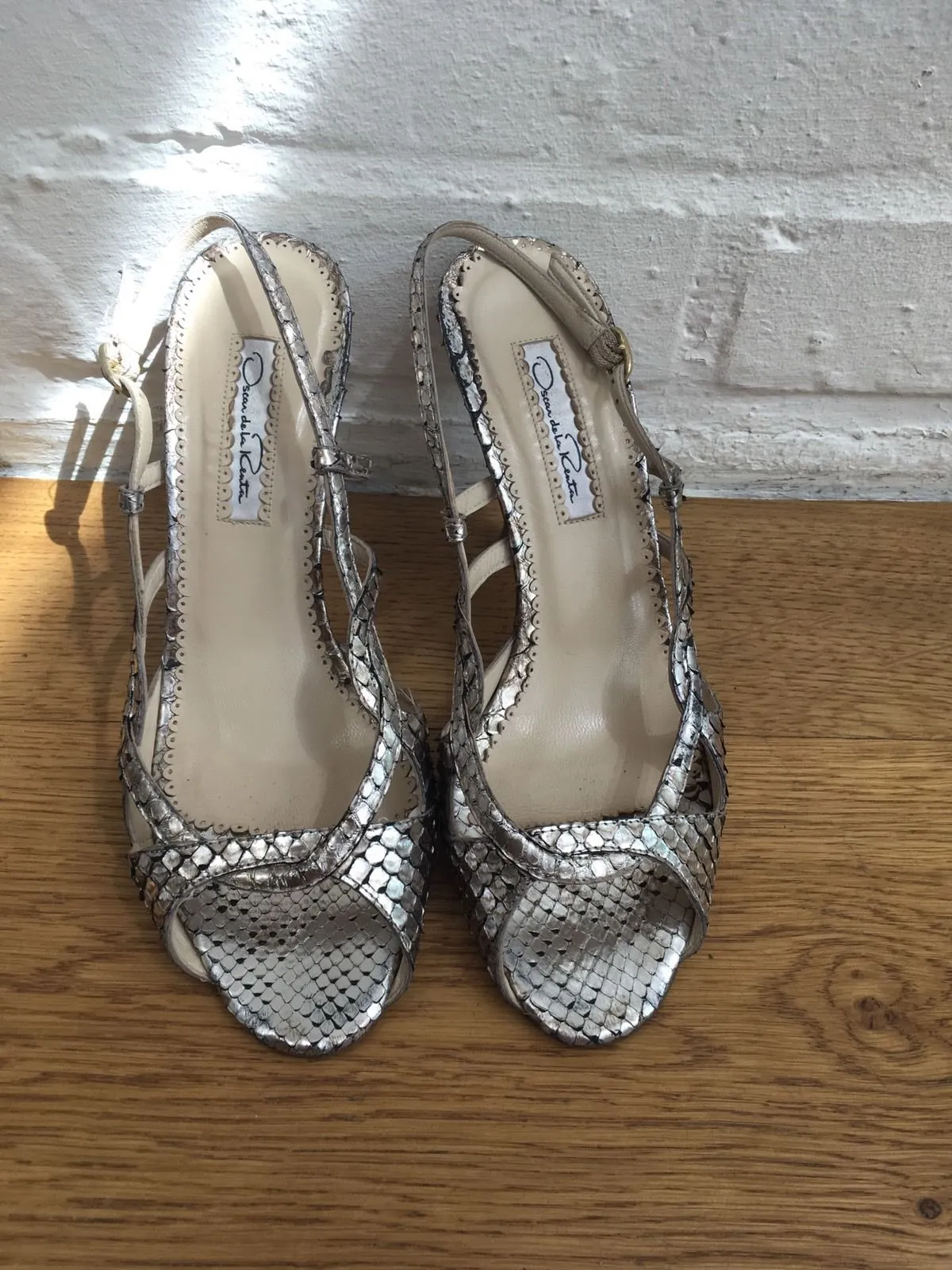 Oscar de la Renta metallic slingback snakeskin leather sandals Size 37 UK 4 US 7 Ladies
