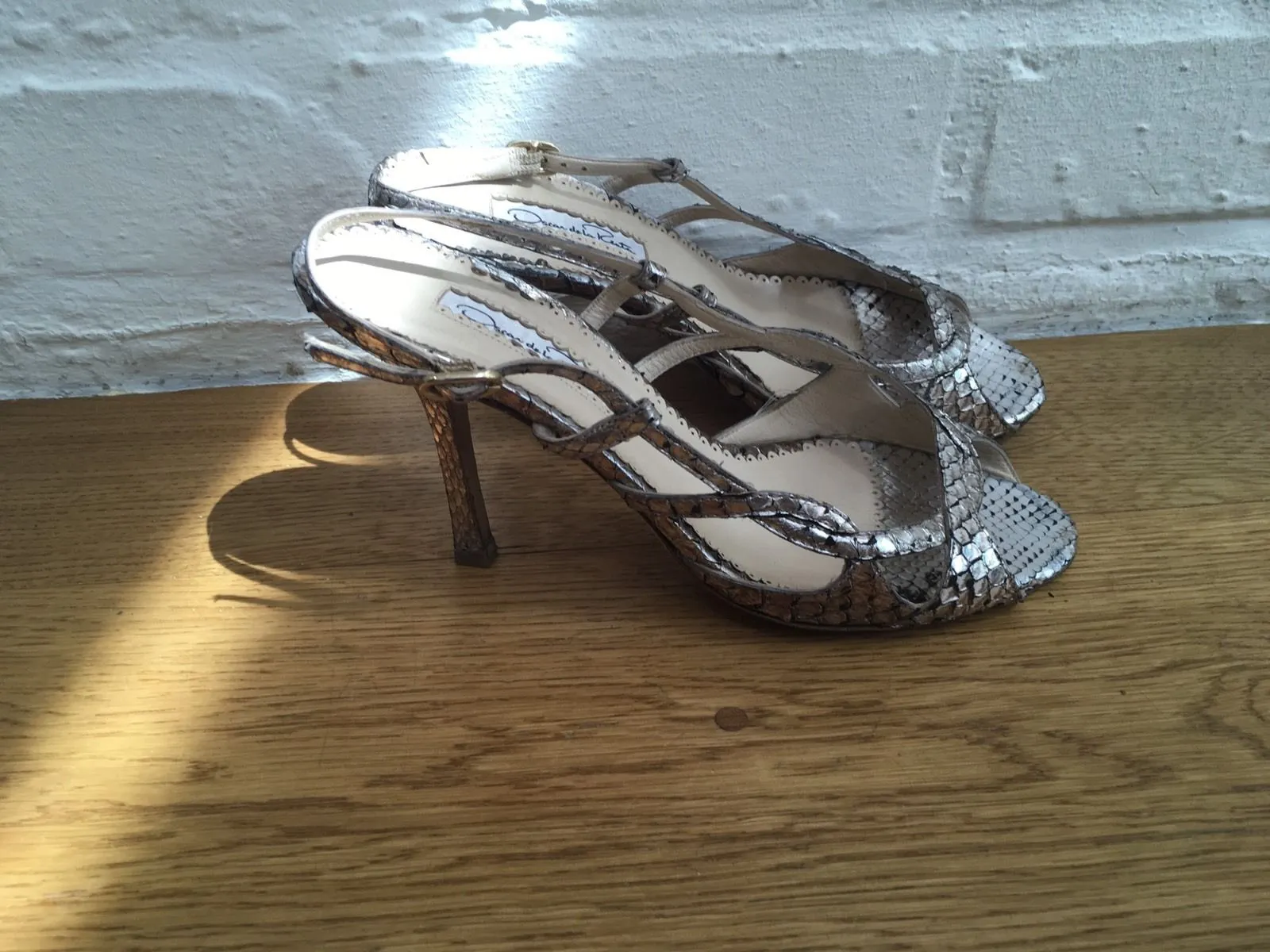Oscar de la Renta metallic slingback snakeskin leather sandals Size 37 UK 4 US 7 Ladies