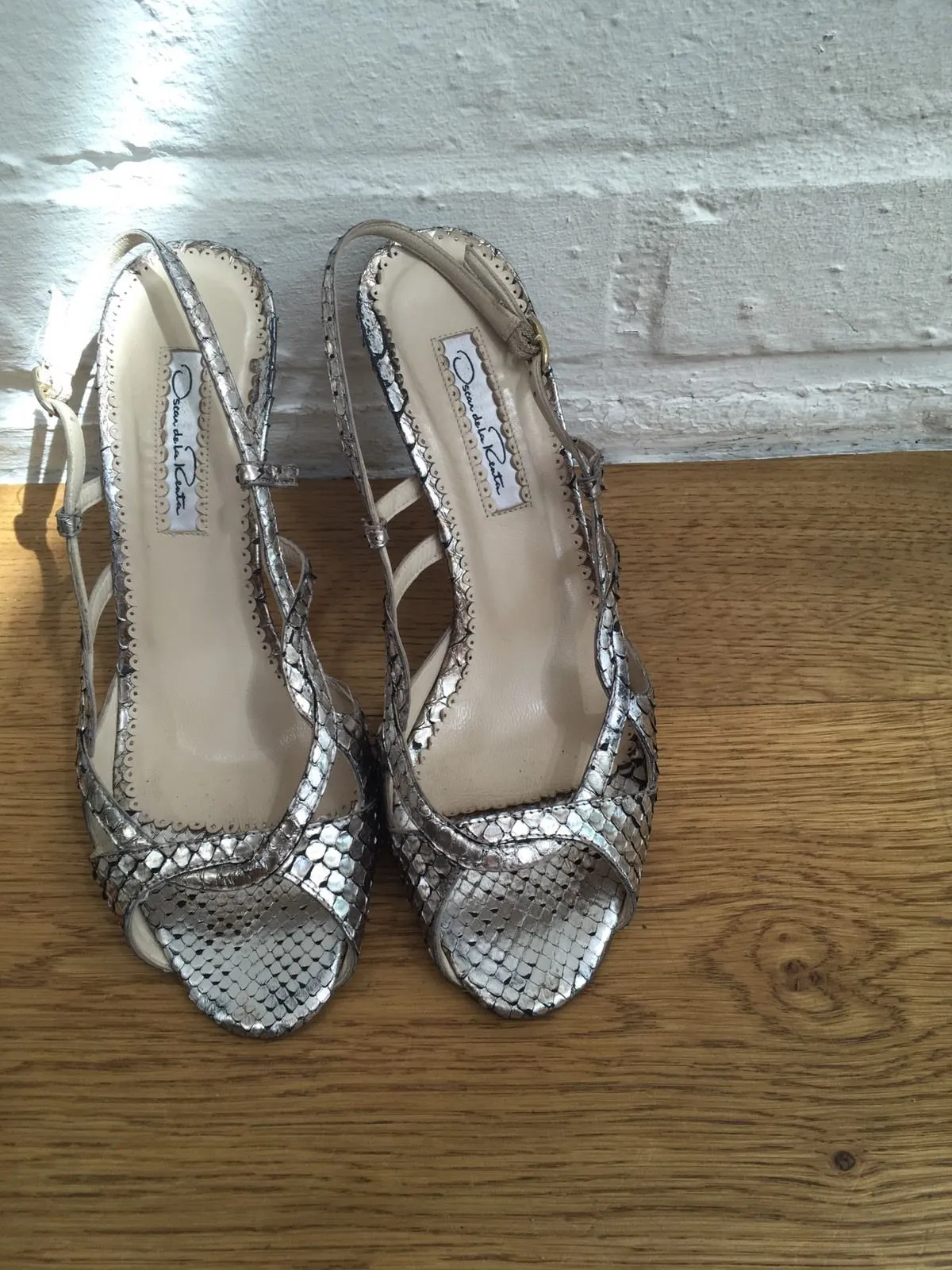 Oscar de la Renta metallic slingback snakeskin leather sandals Size 37 UK 4 US 7 Ladies