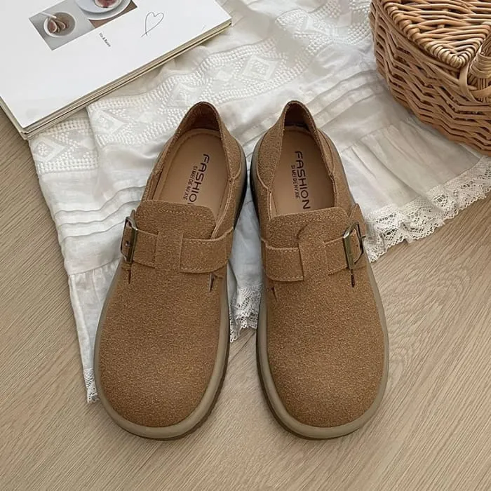 Platform Buckled Faux Suede Slip Ons