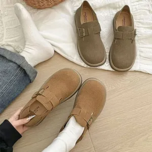 Platform Buckled Faux Suede Slip Ons
