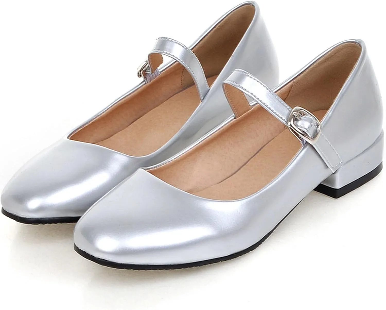 Round Toe Ankle Strap Mary Janes Flats Patent Leather Low Heels Pumps School Uniform Dress Shoes