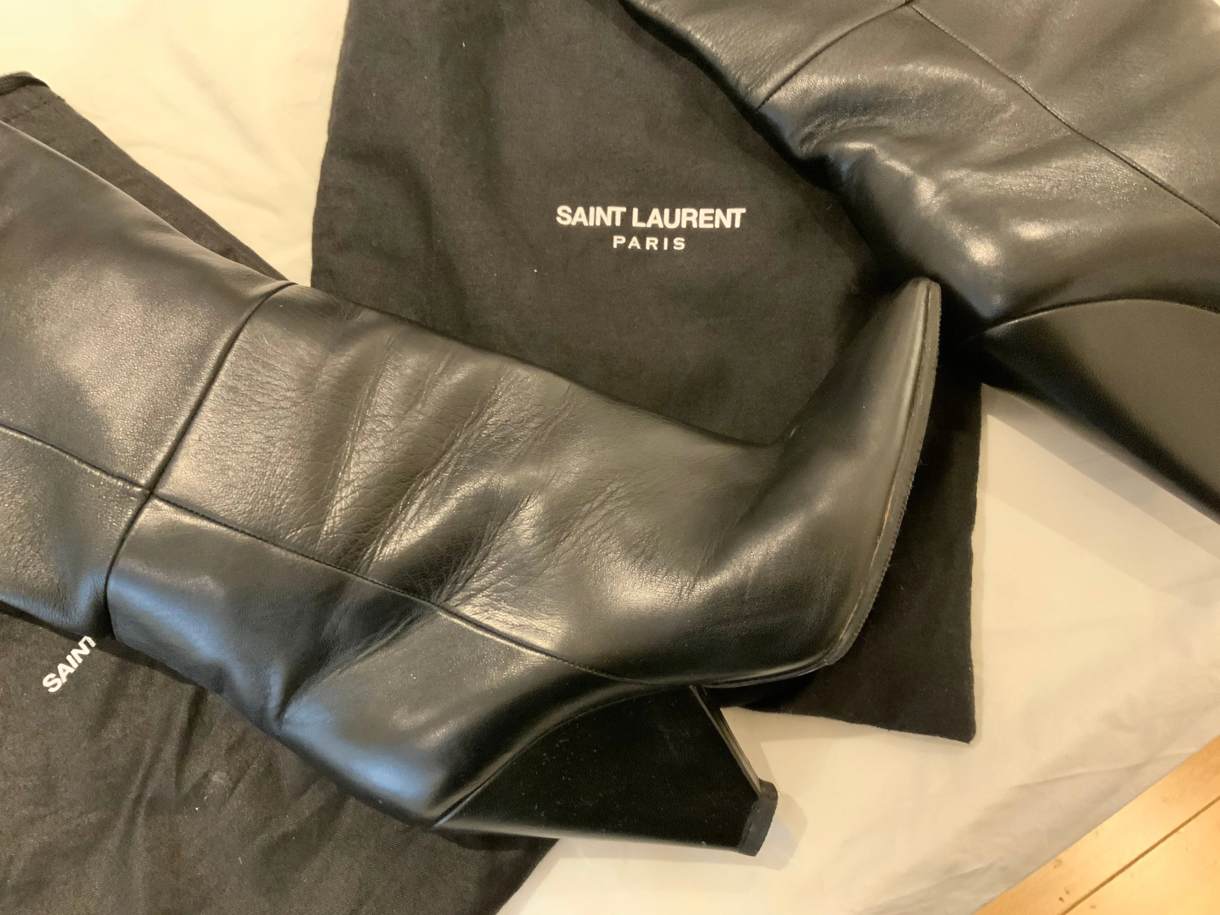 SAINT LAURENT Leather Niki 105 Over-The-Knee Boots 37 1/2 US 7.5 UK 4.5 ladies