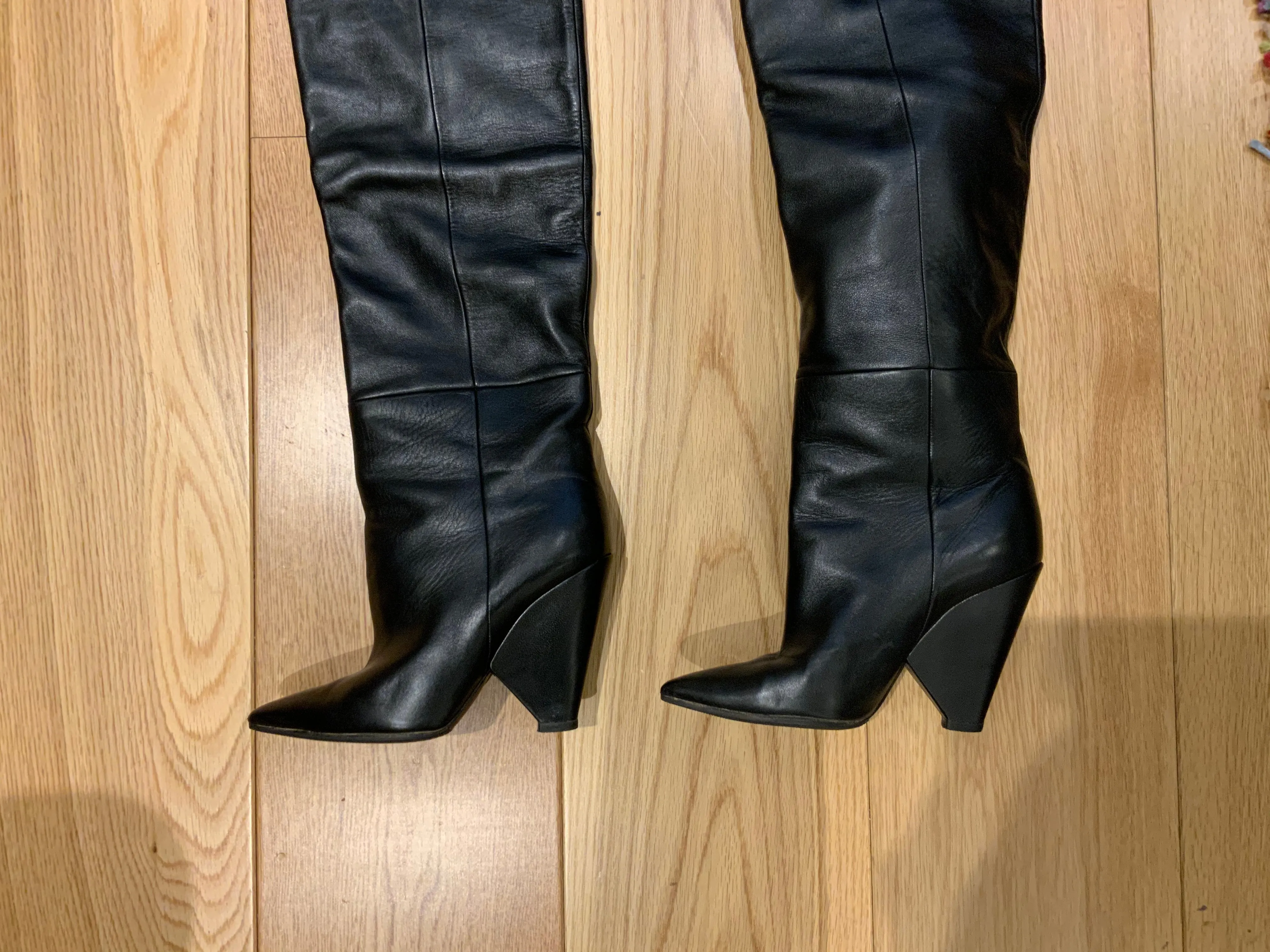 SAINT LAURENT Leather Niki 105 Over-The-Knee Boots 37 1/2 US 7.5 UK 4.5 ladies