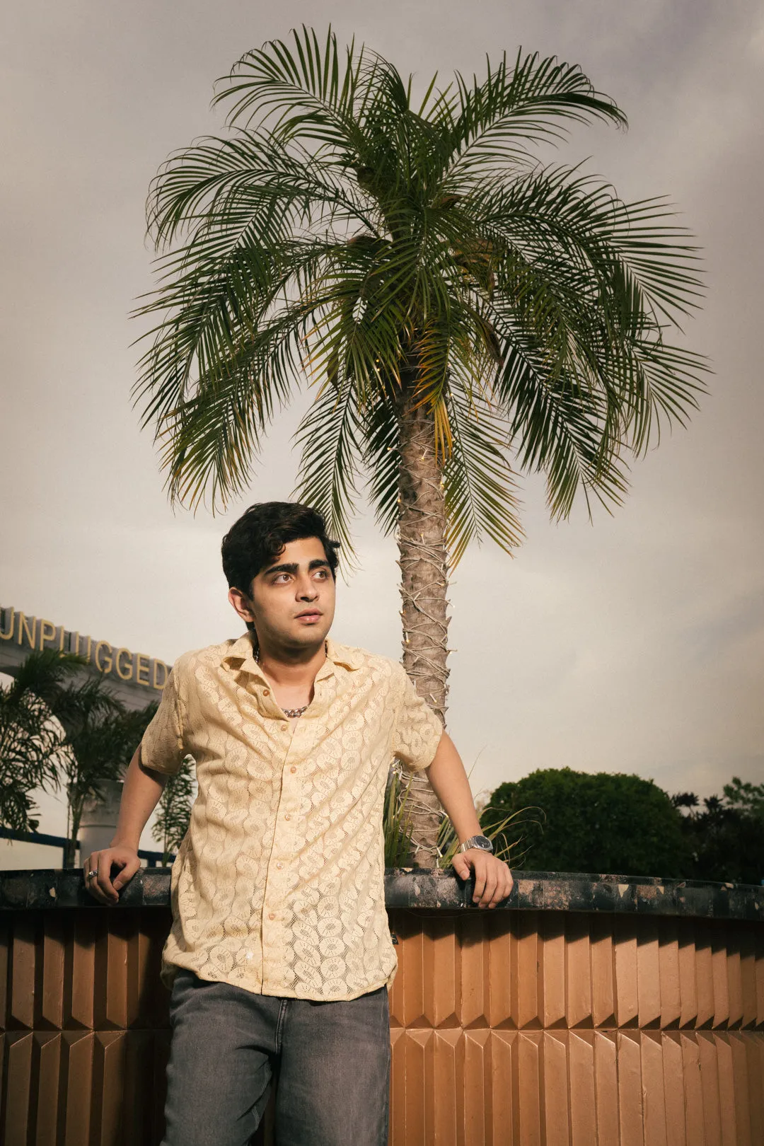 Sand Beige Recycled Crochet Knitted Resort Shirt