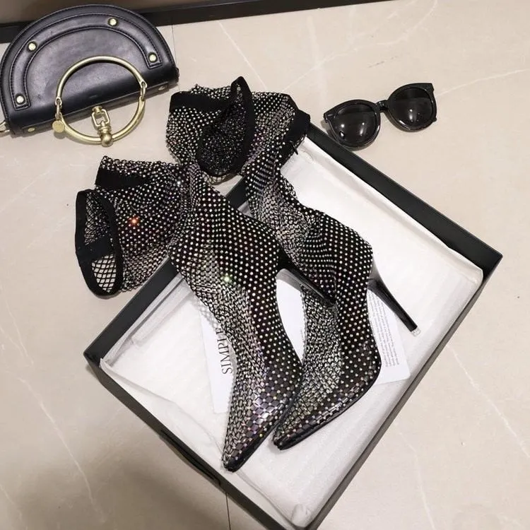 Sexy Black Mesh High Heel Boots