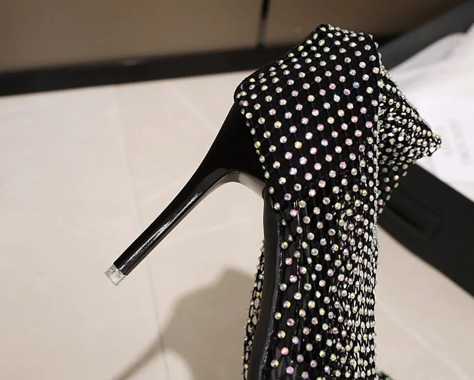 Sexy Black Mesh High Heel Boots