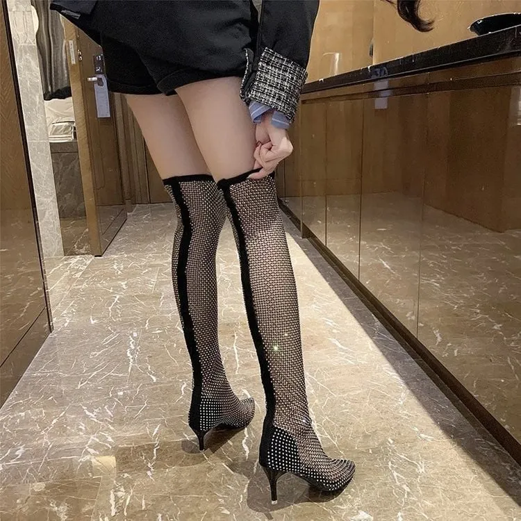 Sexy Black Mesh High Heel Boots