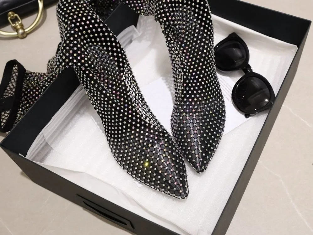 Sexy Black Mesh High Heel Boots
