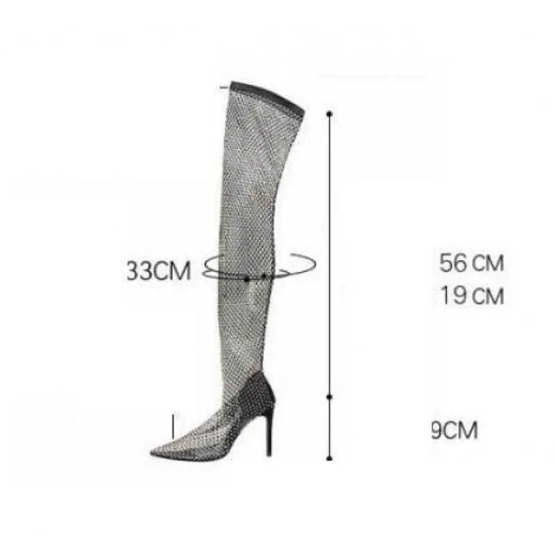 Sexy Black Mesh High Heel Boots