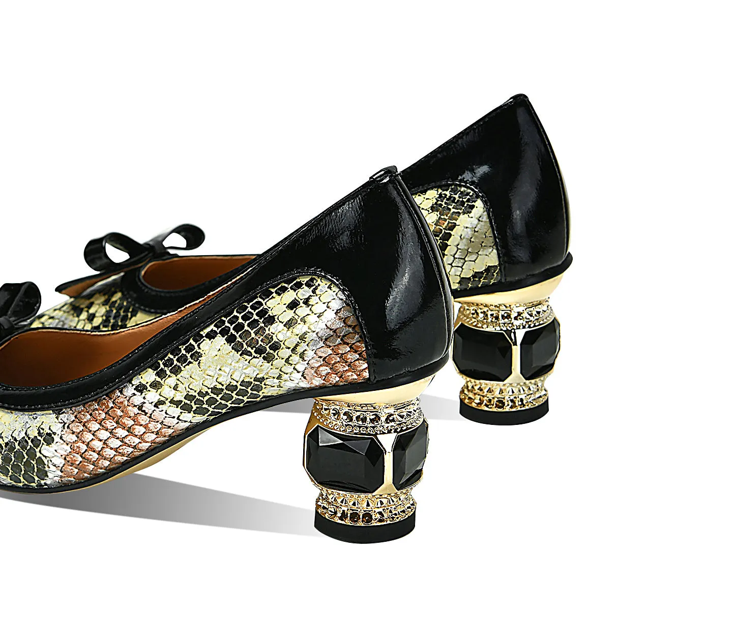 TinaCus Handmade Women's Genuine Leather Snakeskin Assorted Color Slip On Square Toe Mid Cone Heel Pumps Shoes