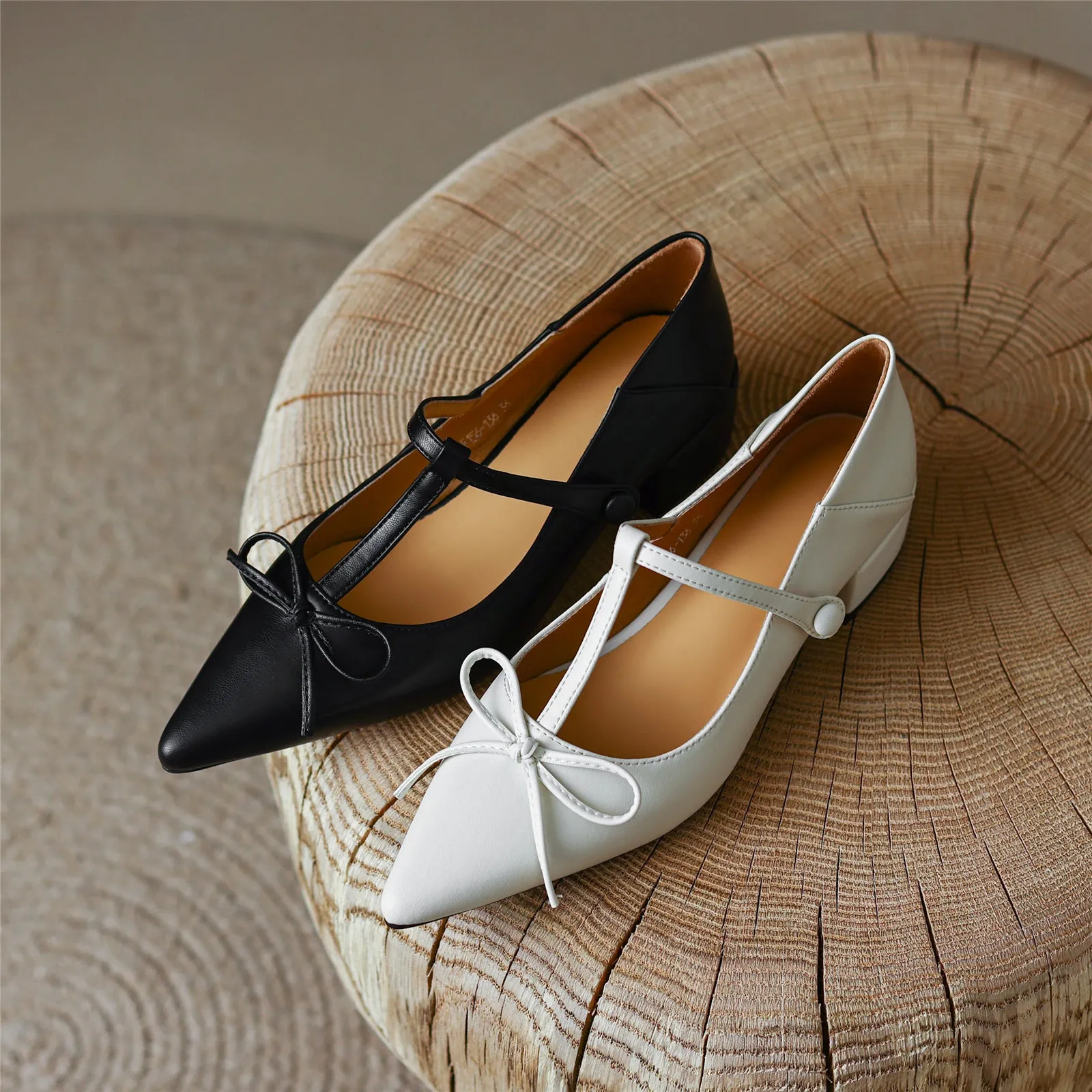 TinaCus Women's Genuine Leather Pointed Toe Handmade Bowtie Cute Mary Jane Shoes with Low Chunky Heels
