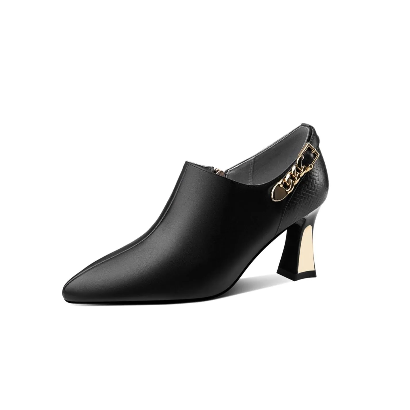 TinaCus Women's Handmade Genuine Leather Side Zip Up Mid Heel Oxford Pumps with Chain Decor