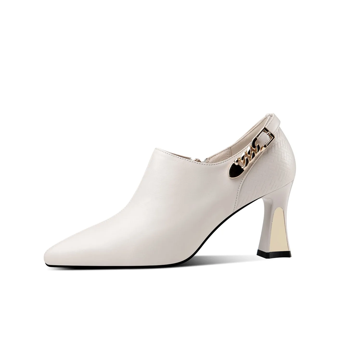 TinaCus Women's Handmade Genuine Leather Side Zip Up Mid Heel Oxford Pumps with Chain Decor
