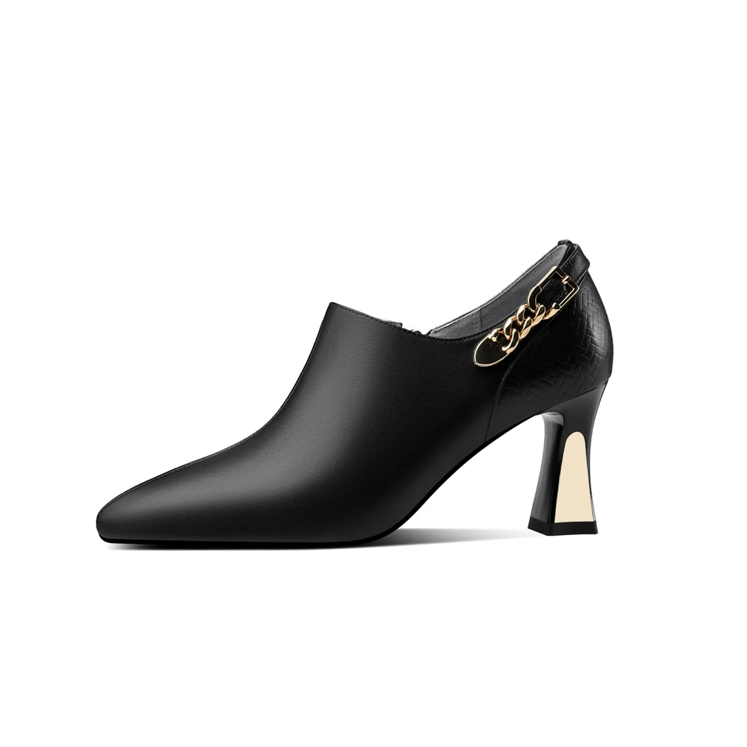 TinaCus Women's Handmade Genuine Leather Side Zip Up Mid Heel Oxford Pumps with Chain Decor