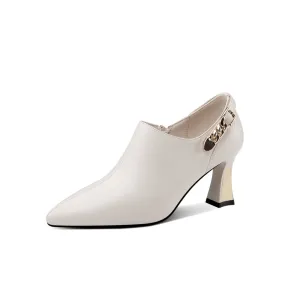 TinaCus Women's Handmade Genuine Leather Side Zip Up Mid Heel Oxford Pumps with Chain Decor