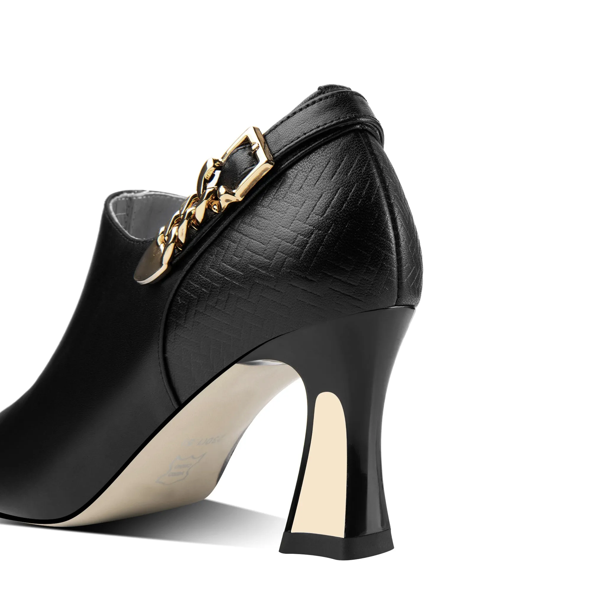 TinaCus Women's Handmade Genuine Leather Side Zip Up Mid Heel Oxford Pumps with Chain Decor