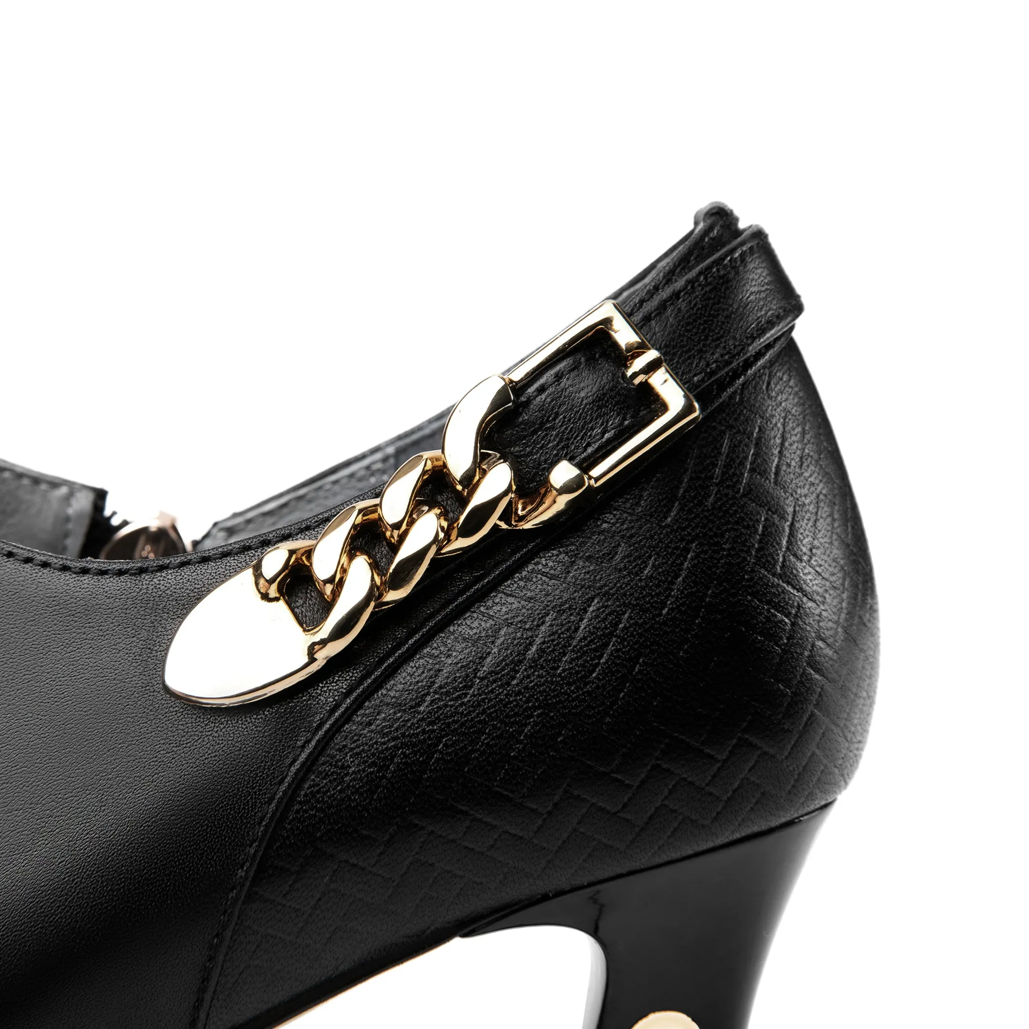 TinaCus Women's Handmade Genuine Leather Side Zip Up Mid Heel Oxford Pumps with Chain Decor