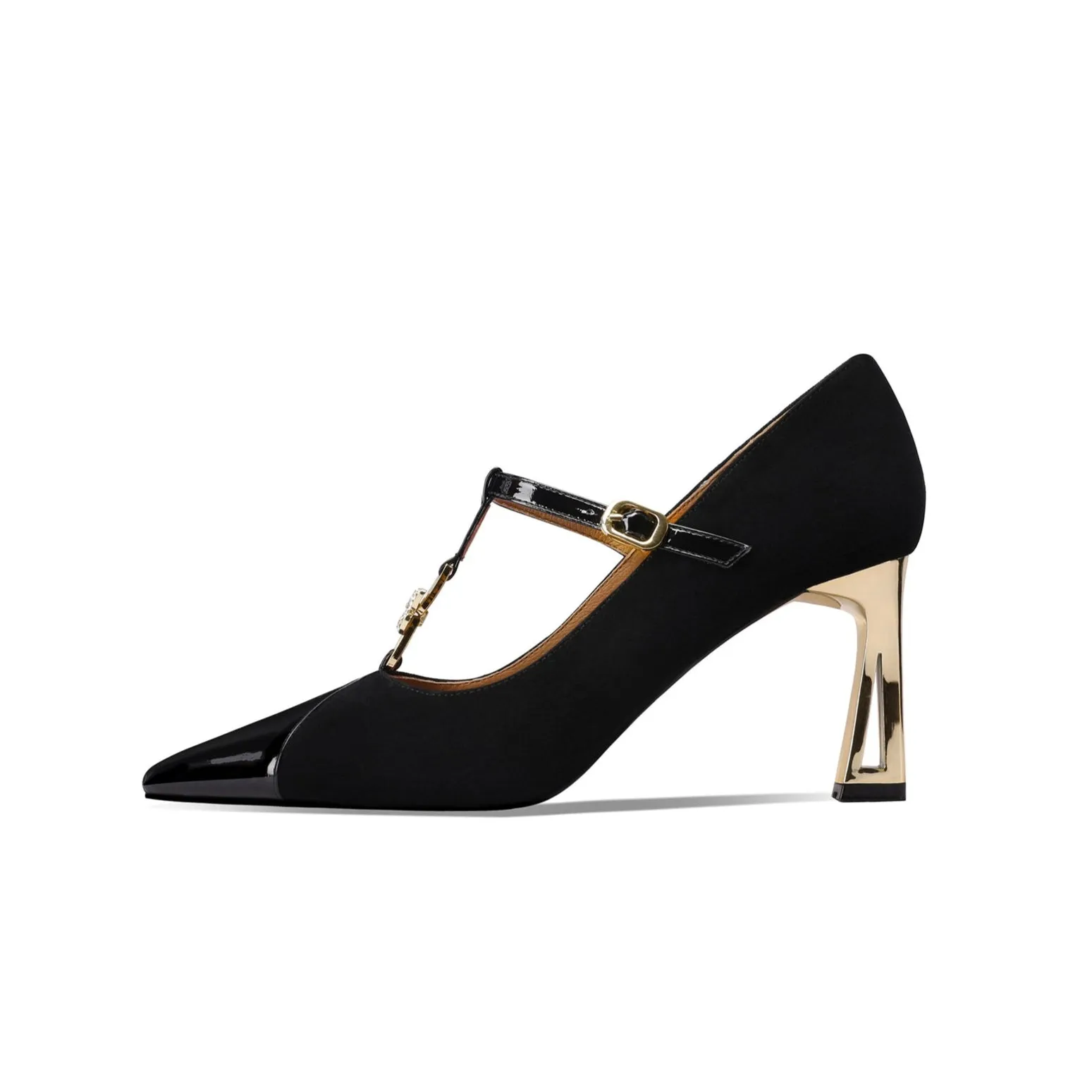 TinaCus Women's Handmade Leather Pointed Toe Glitter Butterfly T-Strap Buckle High Heel Mary Jane Pumps