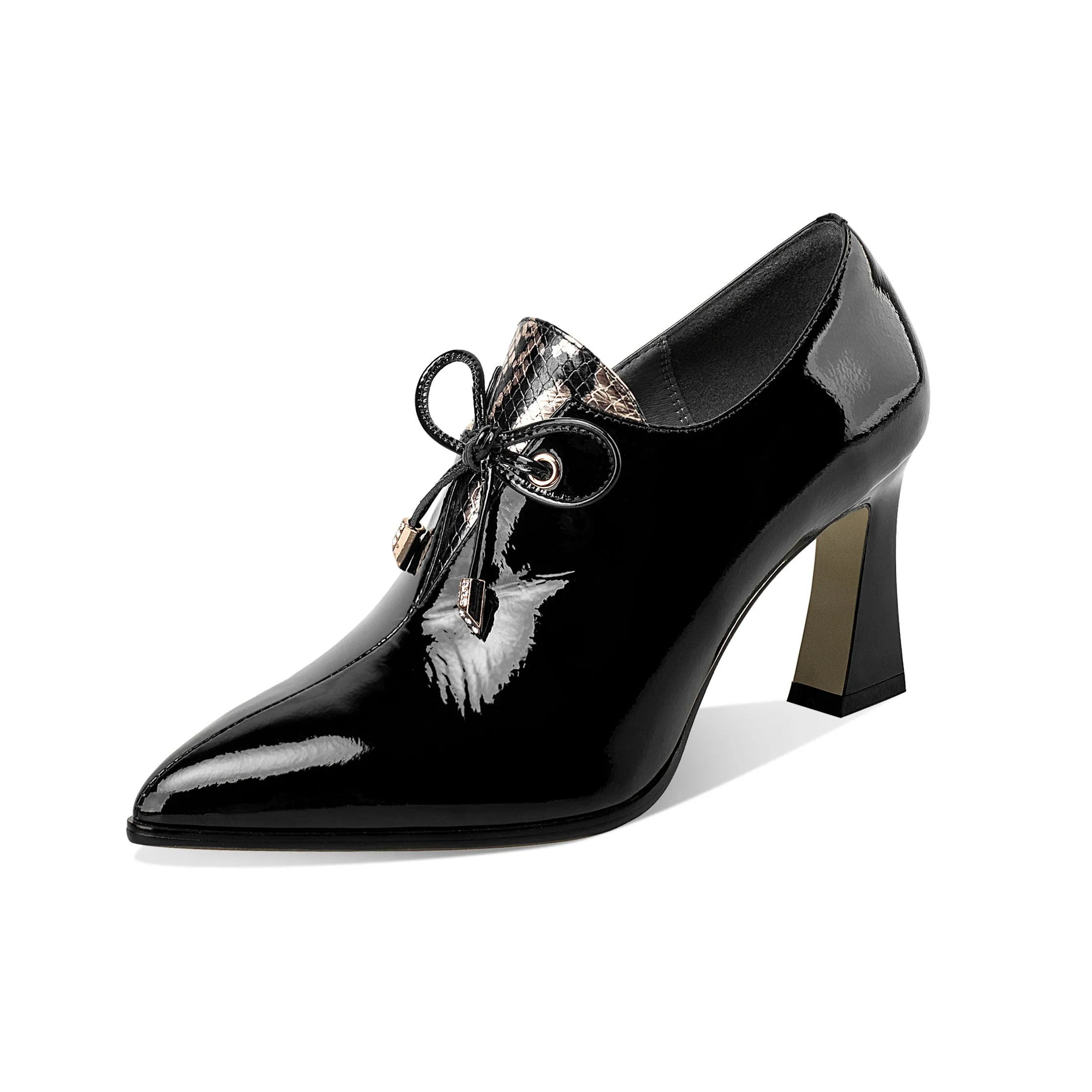 TinaCus Women's Patent Leather Handmade High Spool Heel Pointed Toe Zip Up Pump Shoes with Bownot
