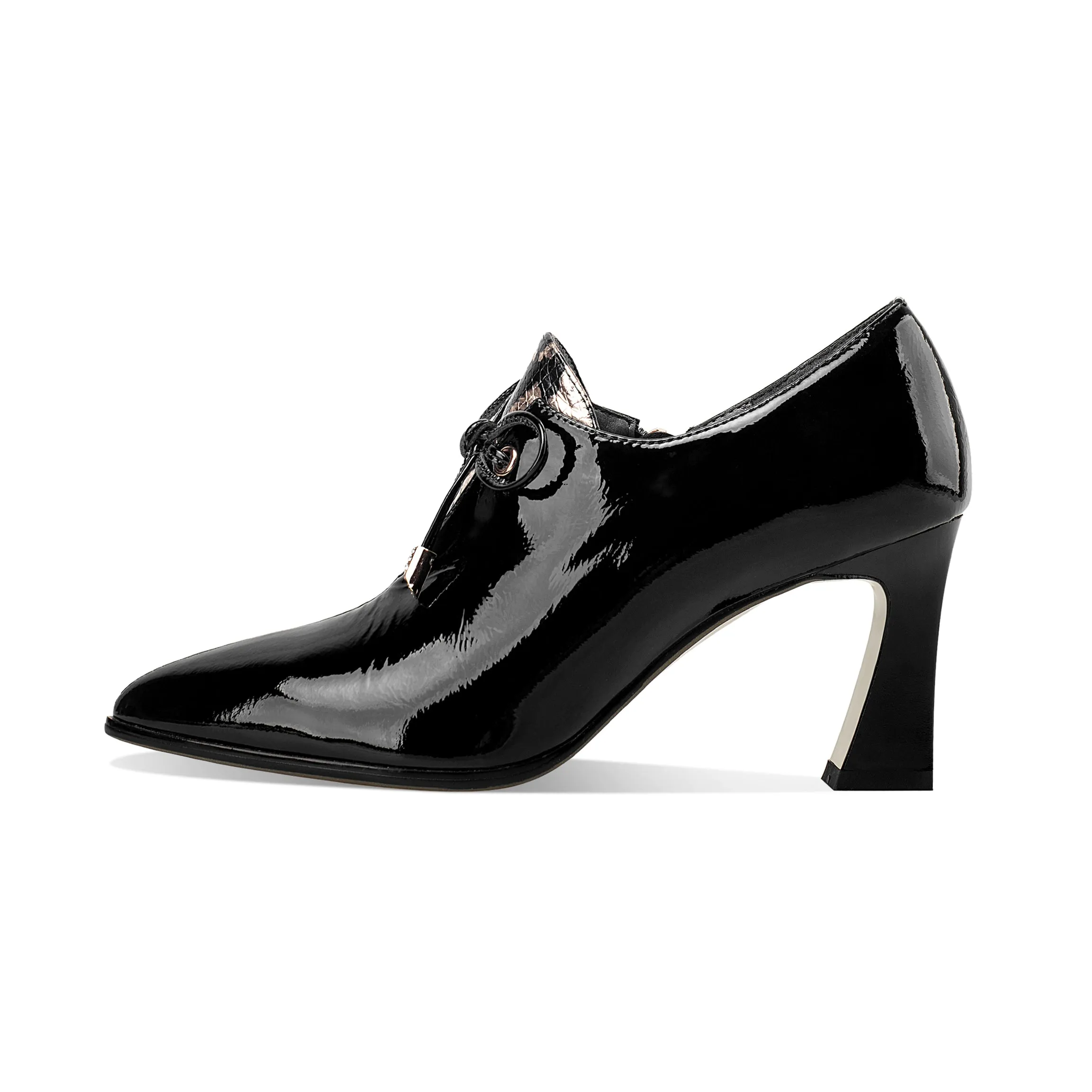 TinaCus Women's Patent Leather Handmade High Spool Heel Pointed Toe Zip Up Pump Shoes with Bownot